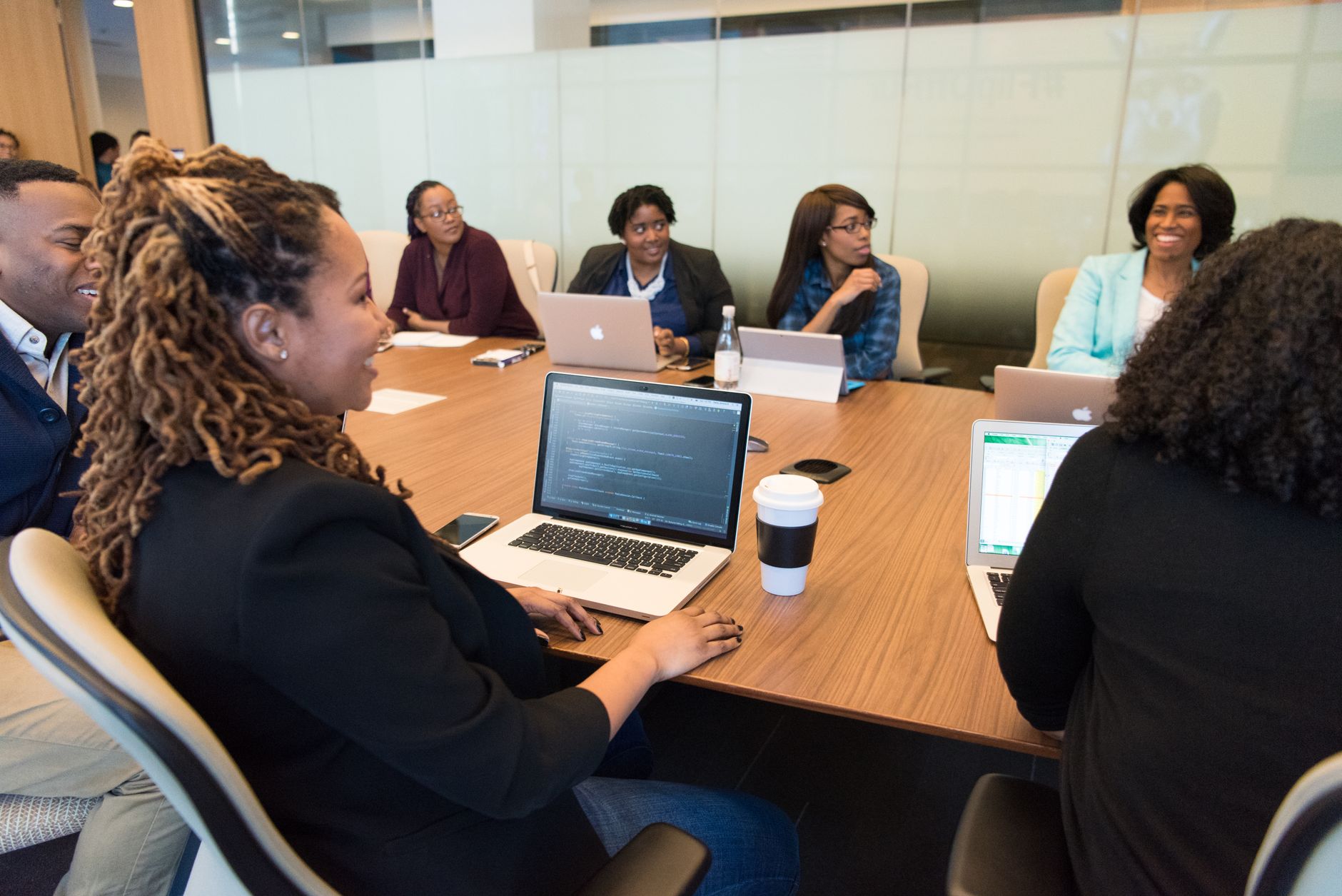 A working discussion around a conference table